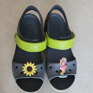 CROCS Gray and Green Sandals with Ventilation and Velcro Strap